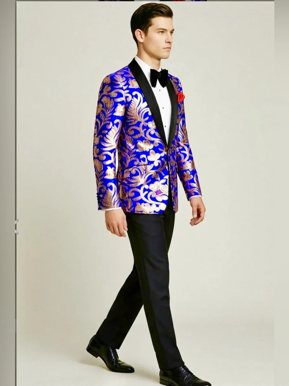 Macy's Cobalt Blue velvet Blazer with Gold Floral Jacquard